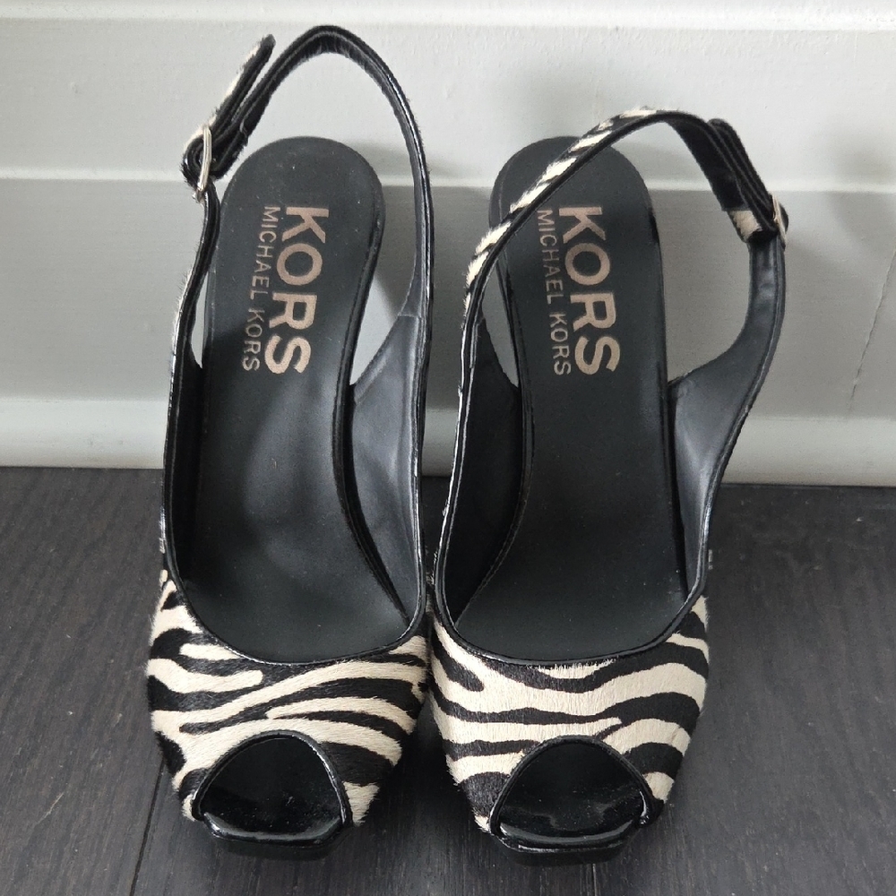 Michael Kors Black and White Peep-Toe Heels